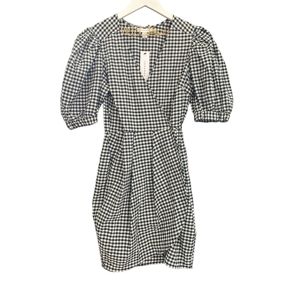 TOPSHOP 9–9 Gingham Tulip Puff Sleeves Dress - NWT Black White - Size 4 - Picture 3 of 5